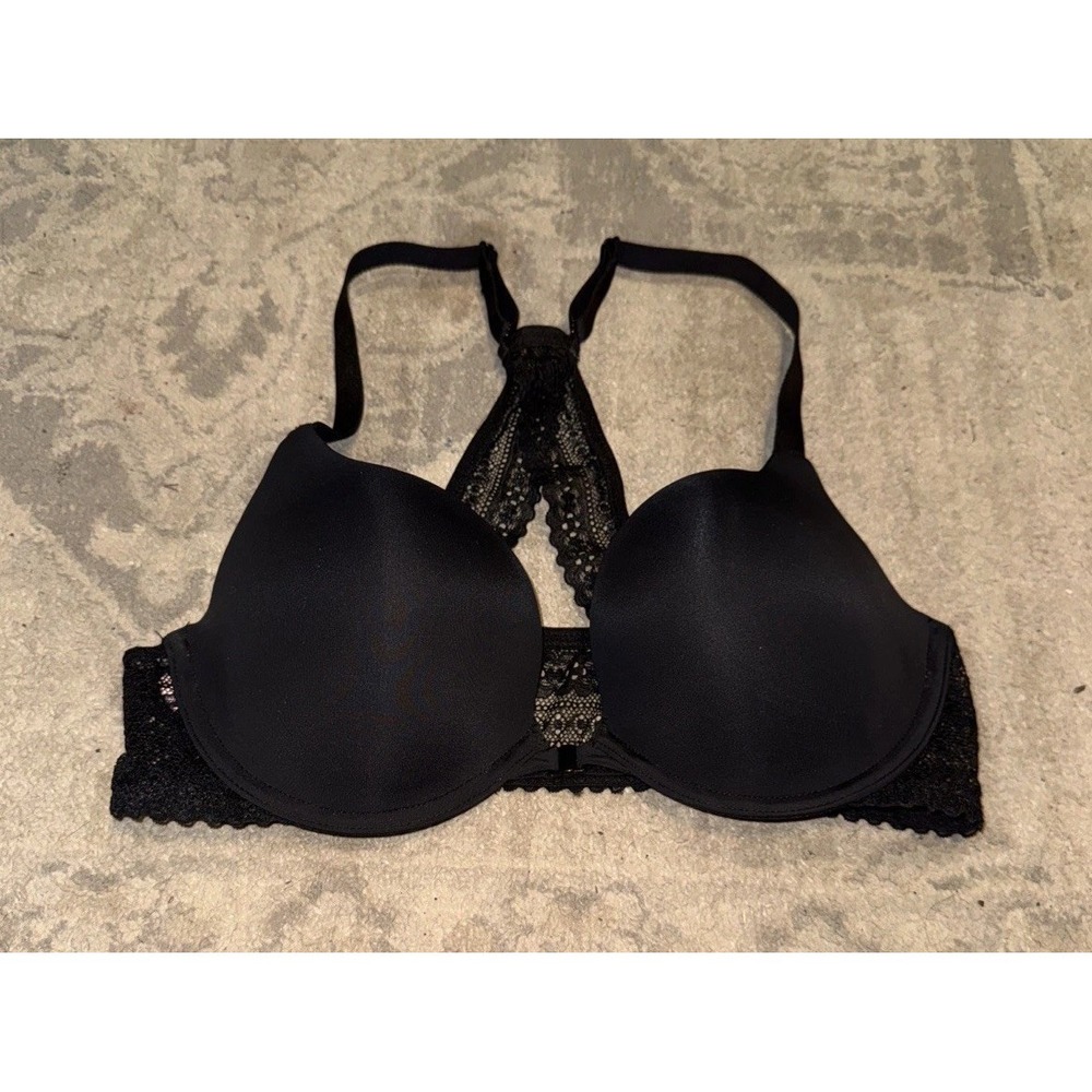 DOBREVA‎ Womens 36C Black Lace Lined Underwire Front Closure Racerback Demi Bra